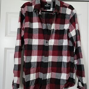 Hollister Men's Checkered Red, Black, and White Shirt